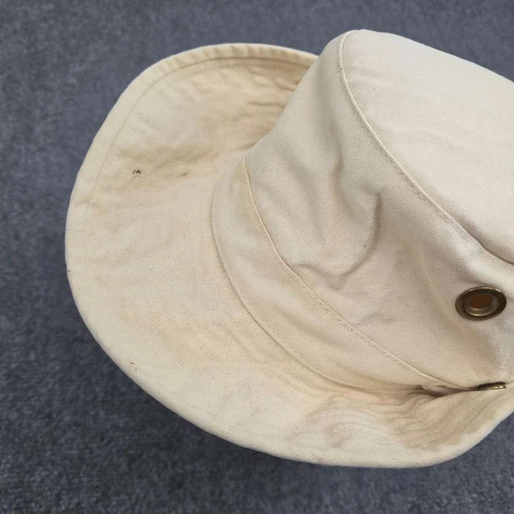 Vintage Tilley Boonie Hat Cream Canvas Snap Up 7 3/8 Brim Safari Sun Bucket Hat